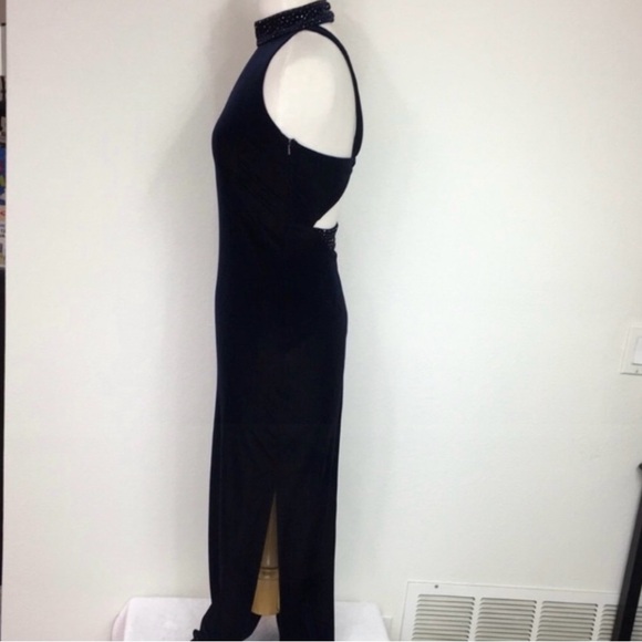 Vintage Reggio Women Navy Velvet Fitted Sparkle Halter Long Evening Dress Size 6 - Picture 3 of 15